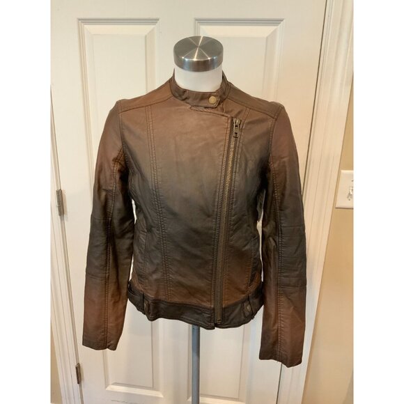 Kut From The Kloth Brown Vegan Leather Zip-Up Moto Jacket, Size Small - Picture 1 of 6